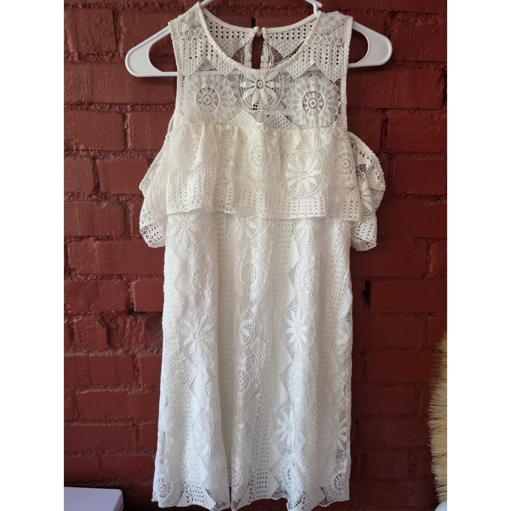 Trixxi Size 3 Ivory Lace Dress Boho Crochet Cold Shoulder Ruffle Mini Festival